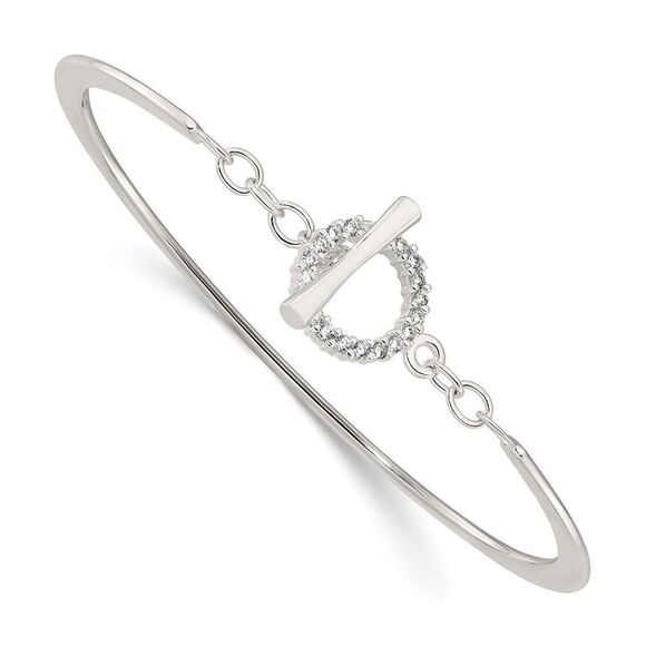 Kazi Luxury Sterling Silver Polished CZ Toggle Clasp Bangle Bracelet